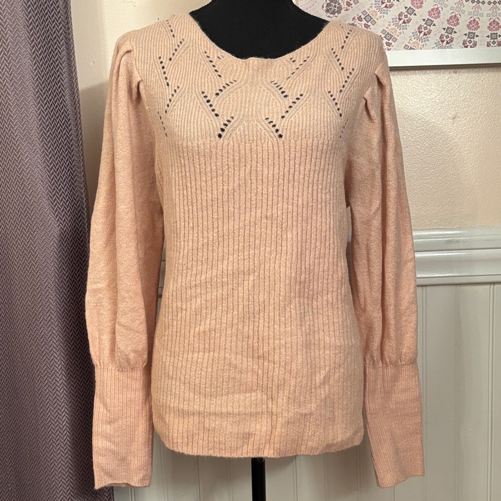 Pink Knit Sweater with Eyelet Detail